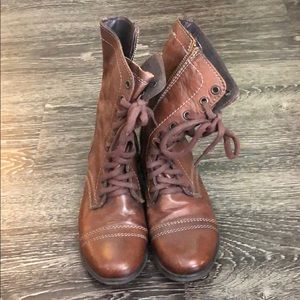 Brown leather combat boot style boots
